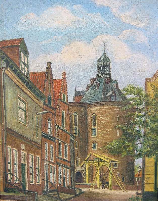 Schilderij van de Drommedaris in Enkhuizen door Wicher Post.